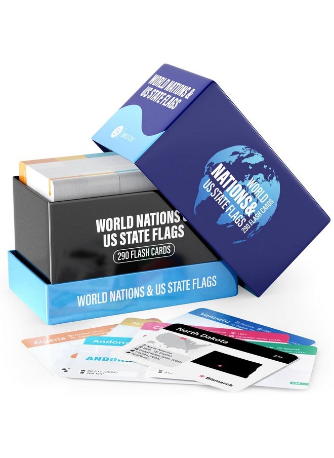 Countries of The World Flashcards - 290 Country & US States Complete with Capital, Continent, Flag & More - Educational Geography Flash Card Game Gift for Kids, Family & Adults [Updated August 2024]