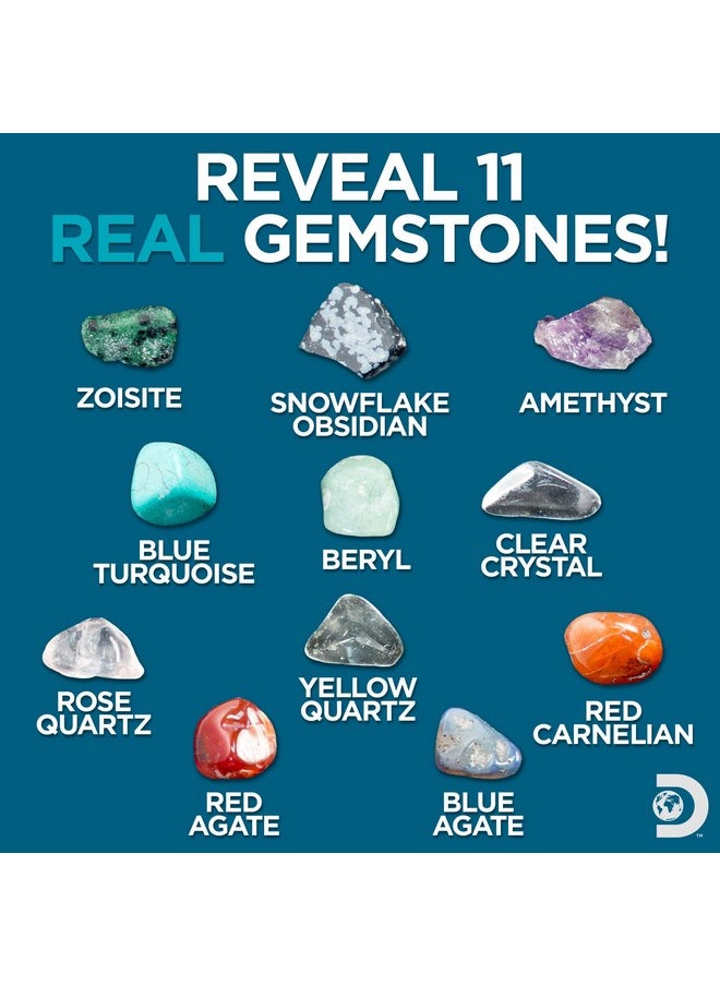 Discovery Kids Gemstone Dig Stem Science Kit by Horizon Group Usa, Excavate, Dig & Reveal 11 Real Gemstones, Includes Goggles, Excavation Tools, Streak Plate, Magnifying Glass & More