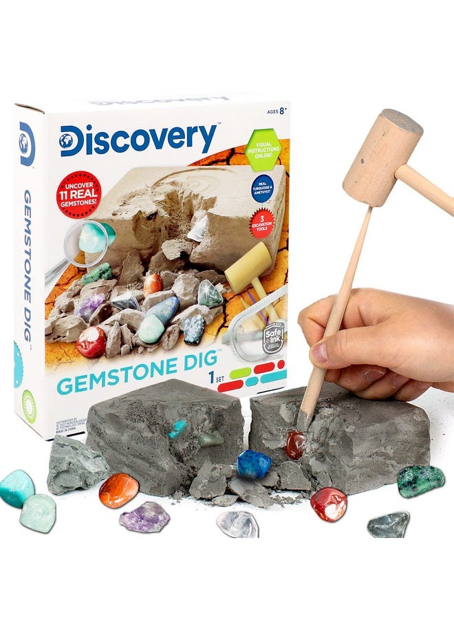 Discovery Kids Gemstone Dig Stem Science Kit by Horizon Group Usa, Excavate, Dig & Reveal 11 Real Gemstones, Includes Goggles, Excavation Tools, Streak Plate, Magnifying Glass & More