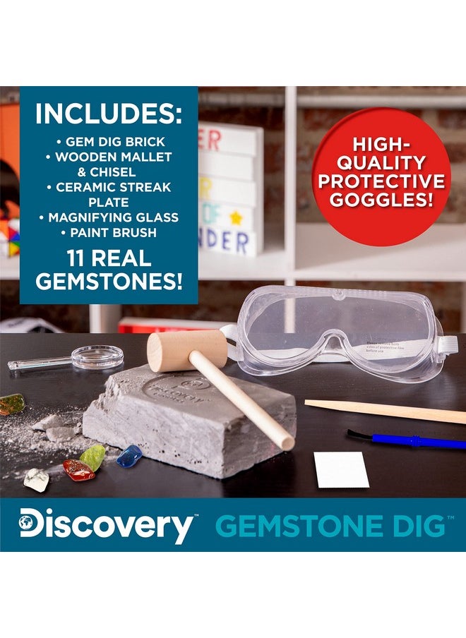 Discovery Kids Gemstone Dig Stem Science Kit by Horizon Group Usa, Excavate, Dig & Reveal 11 Real Gemstones, Includes Goggles, Excavation Tools, Streak Plate, Magnifying Glass & More