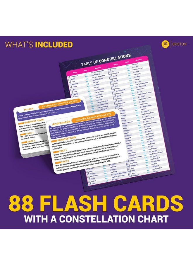 Briston 88 Constellation Astronomy Flash Cards: STEM Comprehensive Study - Celestial & Star Diagrams - Universe Exploration for Students, Teachers, Hobbyists, Grade School & Homeschool Learning