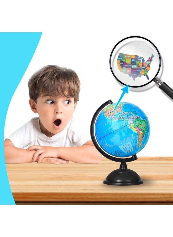 KISEER 8 Inch World Globe with Stand Rotating Earth Spinning Globe for Kids Geography Classroom Education or Decorations (Blue)