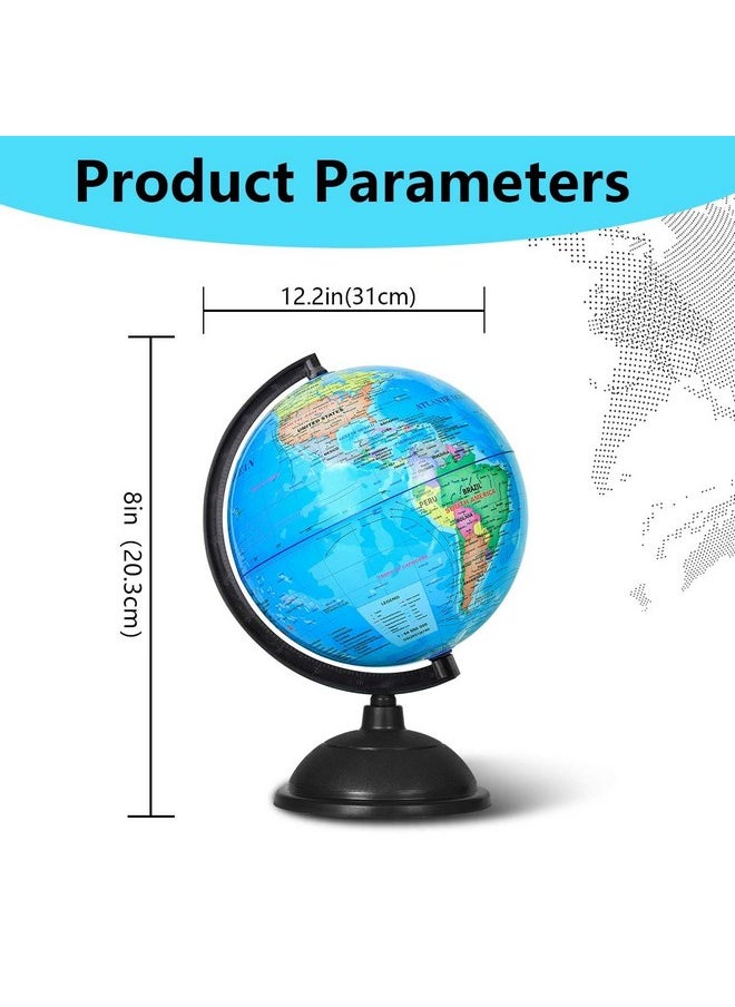 KISEER 8 Inch World Globe with Stand Rotating Earth Spinning Globe for Kids Geography Classroom Education or Decorations (Blue)