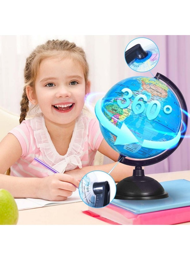 KISEER 8 Inch World Globe with Stand Rotating Earth Spinning Globe for Kids Geography Classroom Education or Decorations (Blue)