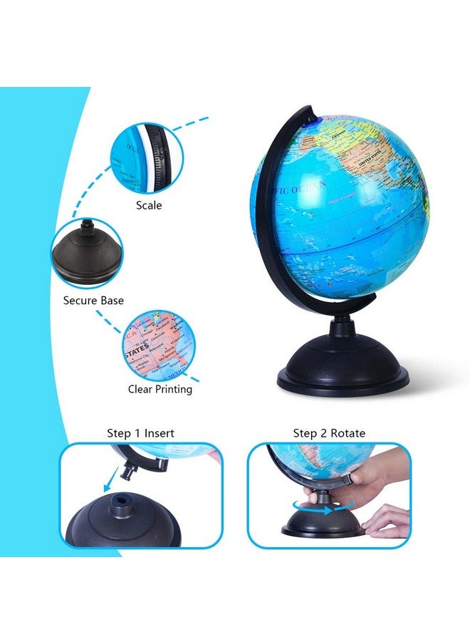 KISEER 8 Inch World Globe with Stand Rotating Earth Spinning Globe for Kids Geography Classroom Education or Decorations (Blue)