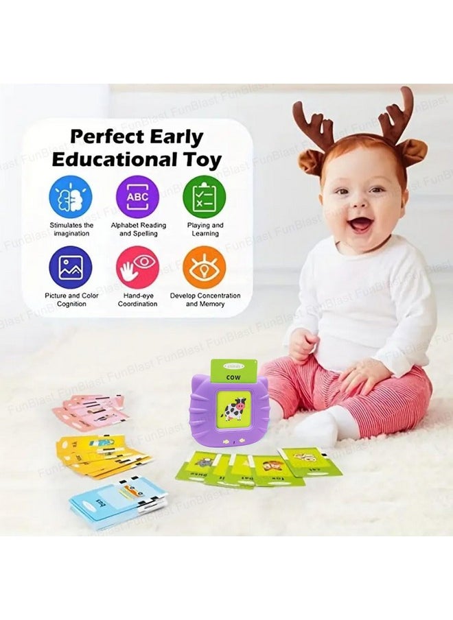 FunBlast Talking Flash Cards for Kids, Learning Toys for Kids, English Flash Cards, Montessori Educational Toys for 2-4 Year Old Kids, Boys, Girls -112 Double Sided Card (Purple)