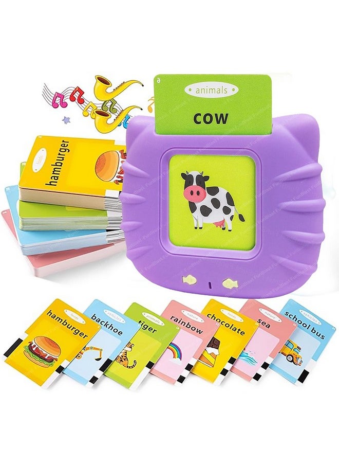 FunBlast Talking Flash Cards for Kids, Learning Toys for Kids, English Flash Cards, Montessori Educational Toys for 2-4 Year Old Kids, Boys, Girls -112 Double Sided Card (Purple)