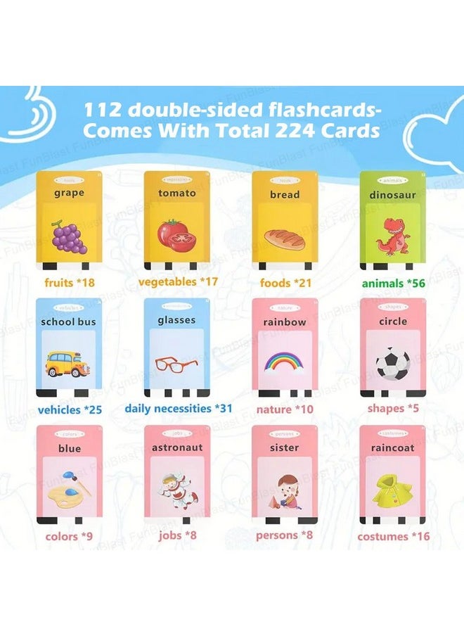 FunBlast Talking Flash Cards for Kids, Learning Toys for Kids, English Flash Cards, Montessori Educational Toys for 2-4 Year Old Kids, Boys, Girls -112 Double Sided Card (Purple)