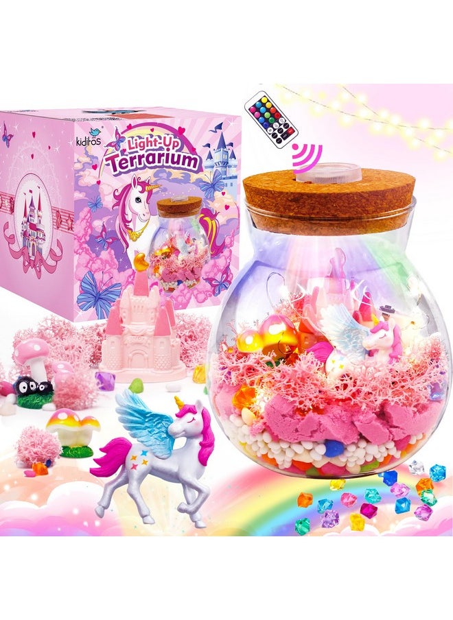 Kiditos Unicorn Light Up Terrarium Craft Kit for Kids,Make Your Own LED Night Light Up&Remote Unicorn Kingdom,Ideal DIY Gift for Girls Ages 8+,STEM Educational Toys for School Project