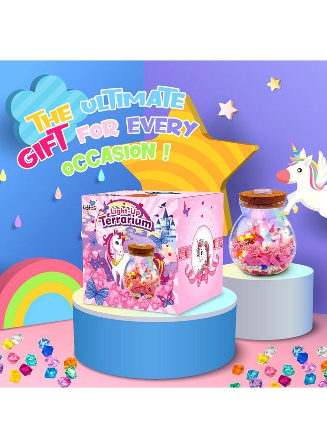Kiditos Unicorn Light Up Terrarium Craft Kit for Kids,Make Your Own LED Night Light Up&Remote Unicorn Kingdom,Ideal DIY Gift for Girls Ages 8+,STEM Educational Toys for School Project