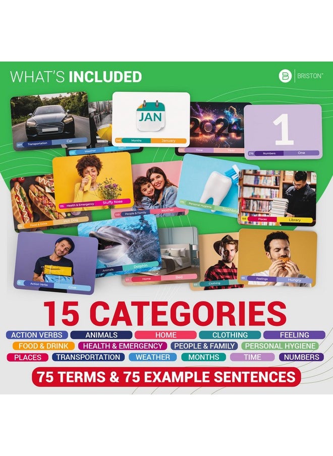 Italian Vocabulary 300 Flash Cards - Beginner Vocab with Pictures - Memory & Sight Words - Educational Language Learning - Game Like Play - Kids, Grade School, Classroom, Homeschool - Briston Brand