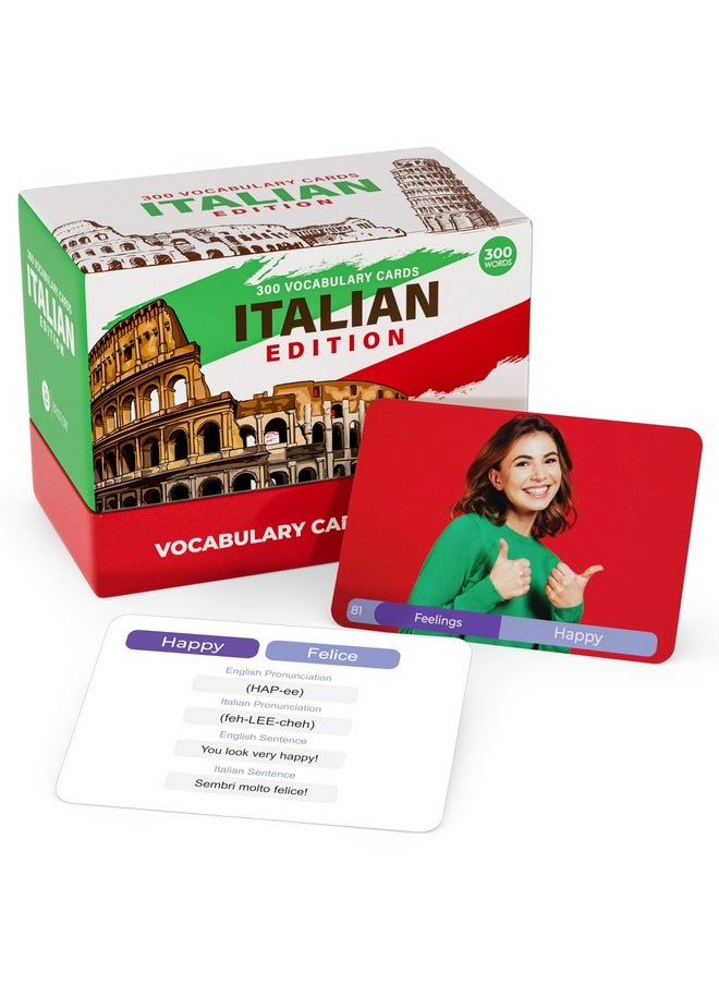 Italian Vocabulary 300 Flash Cards - Beginner Vocab with Pictures - Memory & Sight Words - Educational Language Learning - Game Like Play - Kids, Grade School, Classroom, Homeschool - Briston Brand
