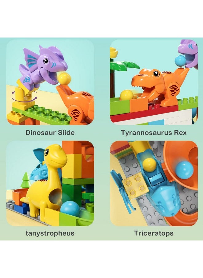 burgkidz Marble Run Building Blocks Dino Toys: STEM Ball Race Track for Boys & Girls with Functional Dinosaur Building Blocks, Marbles Maze Game Toy Set for Kids Ages 3 4-8