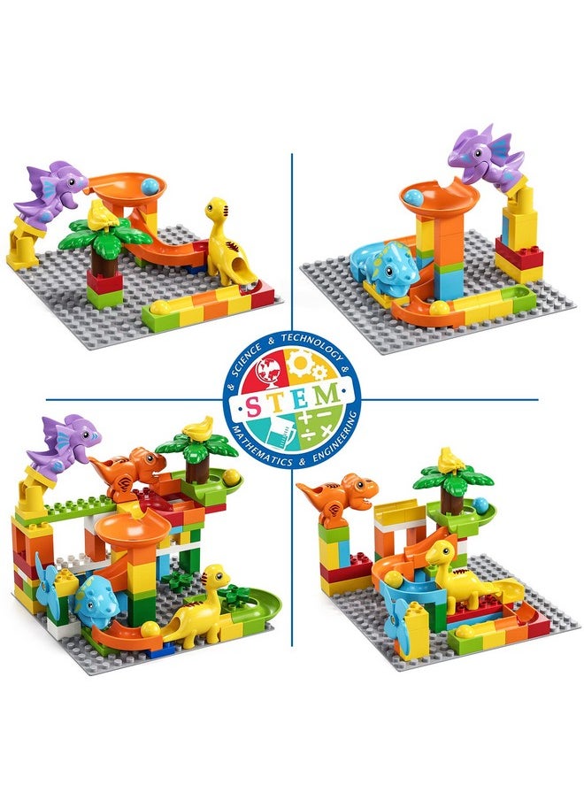 burgkidz Marble Run Building Blocks Dino Toys: STEM Ball Race Track for Boys & Girls with Functional Dinosaur Building Blocks, Marbles Maze Game Toy Set for Kids Ages 3 4-8