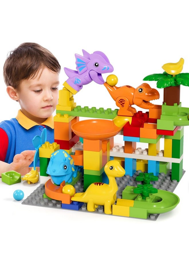 burgkidz Marble Run Building Blocks Dino Toys: STEM Ball Race Track for Boys & Girls with Functional Dinosaur Building Blocks, Marbles Maze Game Toy Set for Kids Ages 3 4-8