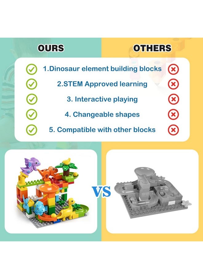 burgkidz Marble Run Building Blocks Dino Toys: STEM Ball Race Track for Boys & Girls with Functional Dinosaur Building Blocks, Marbles Maze Game Toy Set for Kids Ages 3 4-8