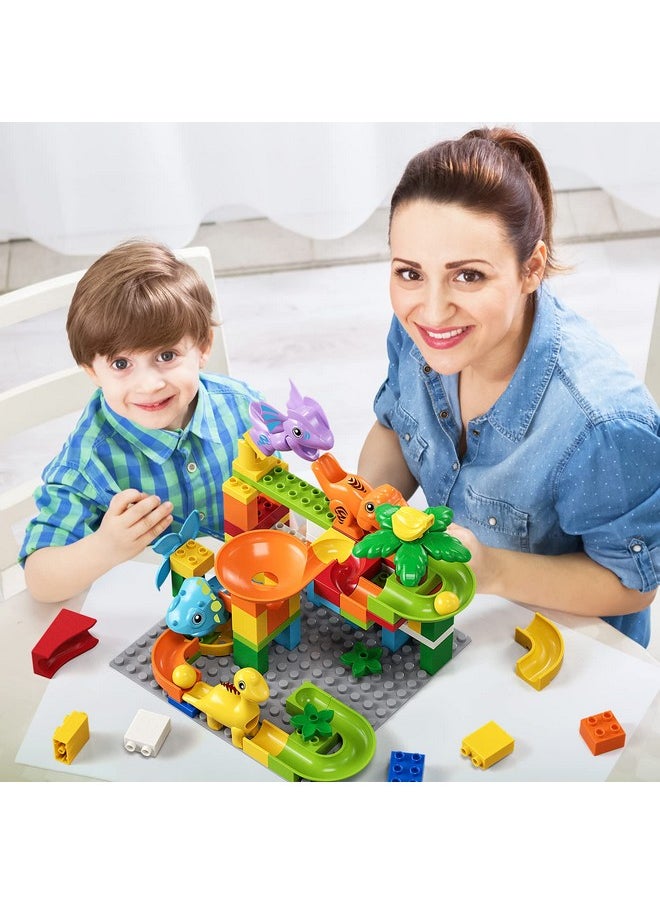 burgkidz Marble Run Building Blocks Dino Toys: STEM Ball Race Track for Boys & Girls with Functional Dinosaur Building Blocks, Marbles Maze Game Toy Set for Kids Ages 3 4-8