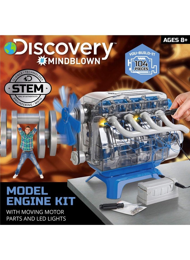 Discovery #MINDBLOWN Model Engine Building Kit, DIY 4-Cylinder Combustion Engine, Working Pistons Fan Valves Belts LED Lights, STEM Mechanic Engineering Construction Experiment Set, Kids & Adults Gift