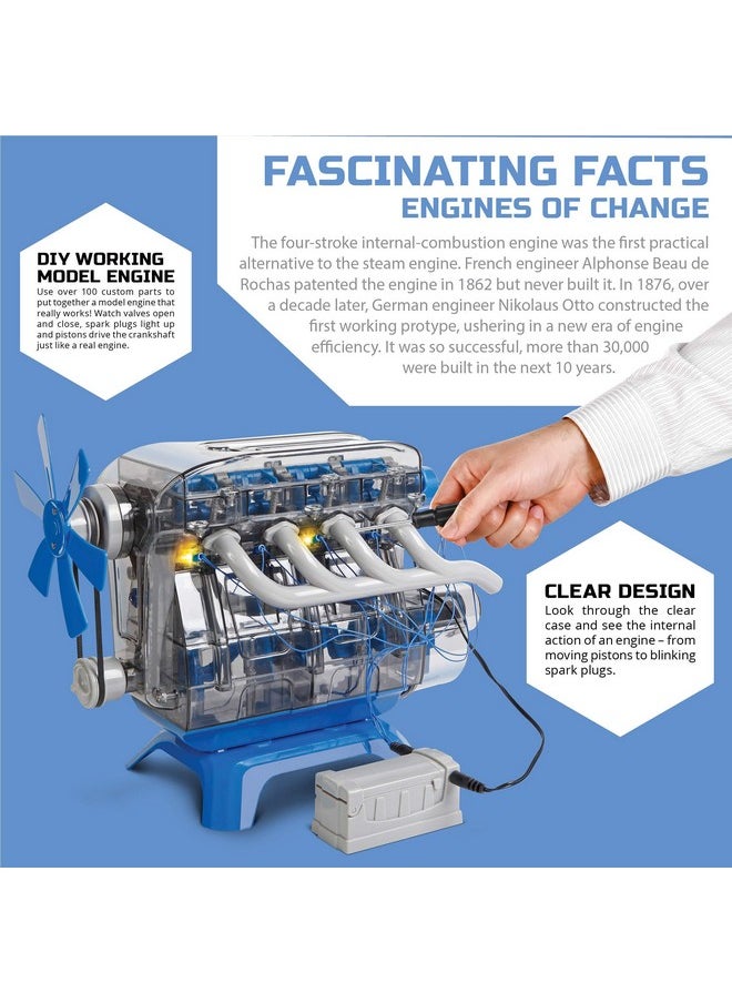 Discovery #MINDBLOWN Model Engine Building Kit, DIY 4-Cylinder Combustion Engine, Working Pistons Fan Valves Belts LED Lights, STEM Mechanic Engineering Construction Experiment Set, Kids & Adults Gift