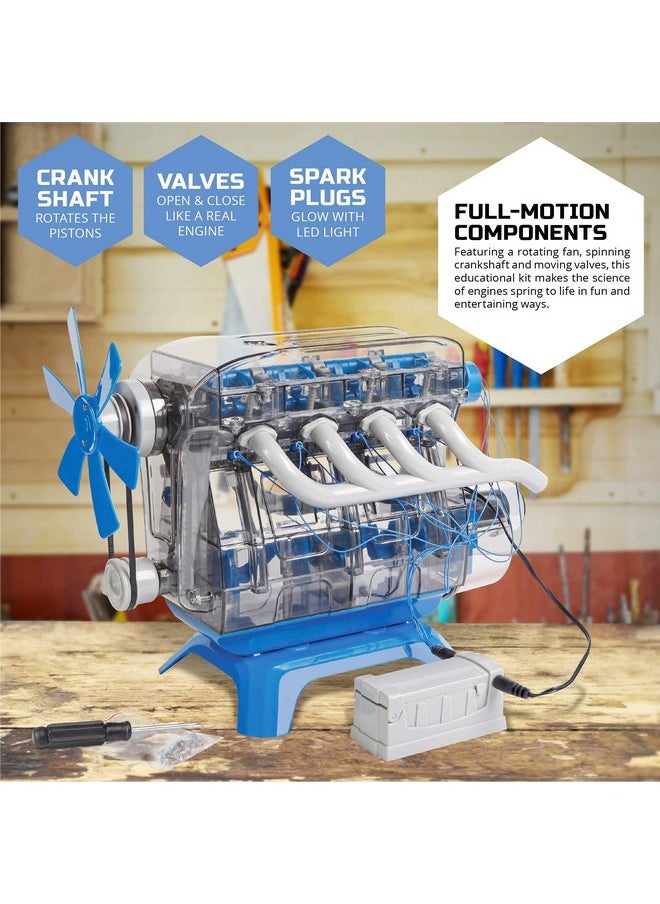 Discovery #MINDBLOWN Model Engine Building Kit, DIY 4-Cylinder Combustion Engine, Working Pistons Fan Valves Belts LED Lights, STEM Mechanic Engineering Construction Experiment Set, Kids & Adults Gift