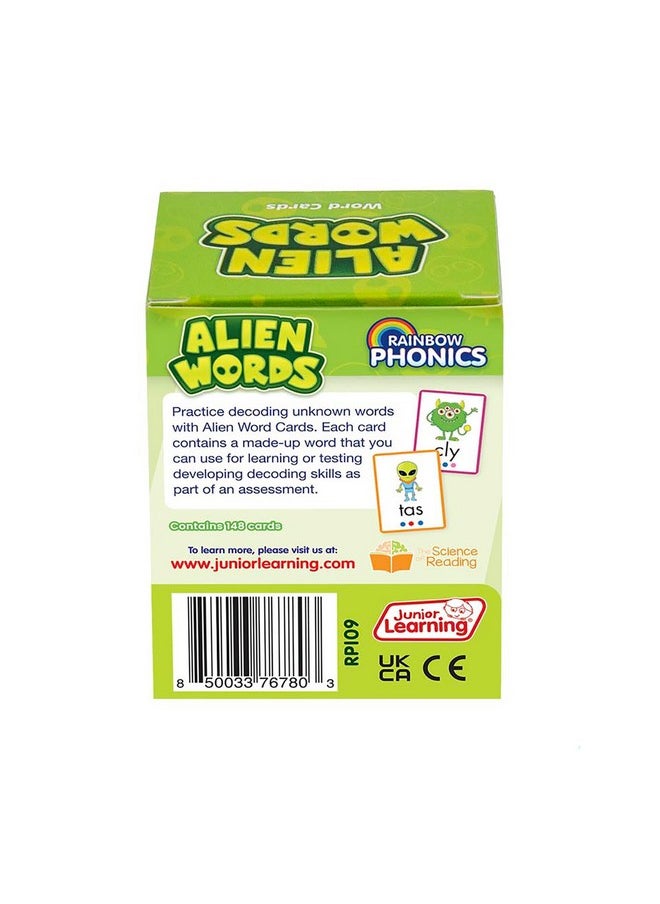 Junior Learning: Rainbow Phonics - Alien Words - 148 Word Cards, Flash Cards with Made Up Words to Help Learn Phonics, Level Based Cards, Kids Ages 4+