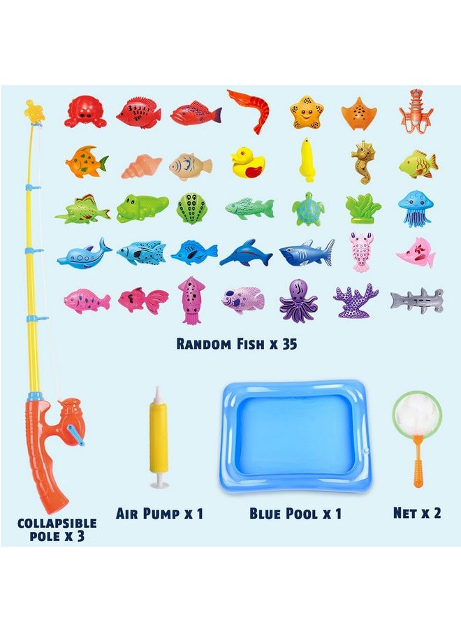 CozyBomB™ Kids Pool Fishing Toys Games | Summer Magnetic Floating Toy Magnet Pole Rod Fish Net Water Table Bathtub Bath Game, Learning Education For age 3 4 5 Boys Girls Toddlers Carnival Party Favors