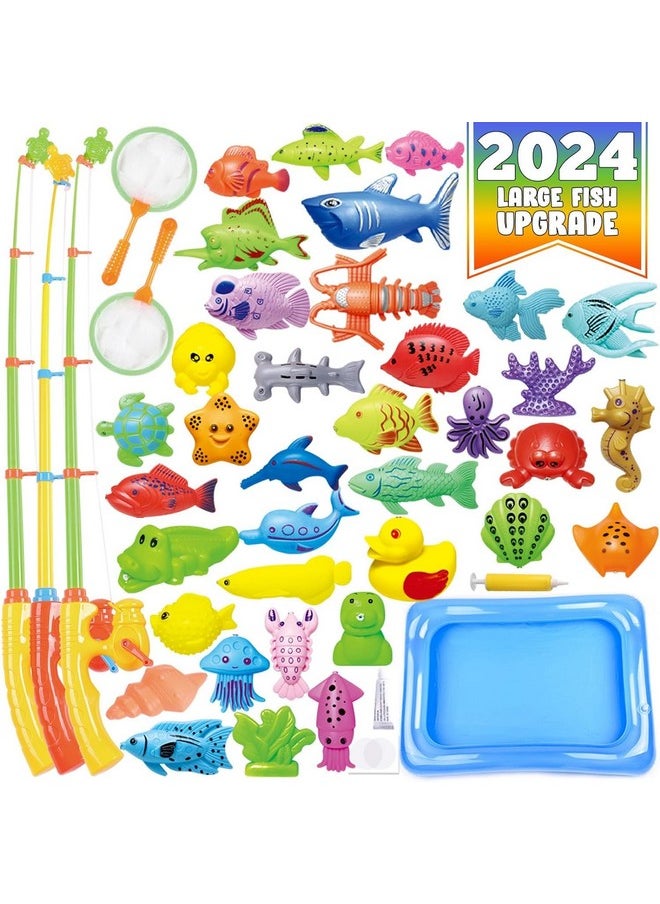 CozyBomB™ Kids Pool Fishing Toys Games | Summer Magnetic Floating Toy Magnet Pole Rod Fish Net Water Table Bathtub Bath Game, Learning Education For age 3 4 5 Boys Girls Toddlers Carnival Party Favors