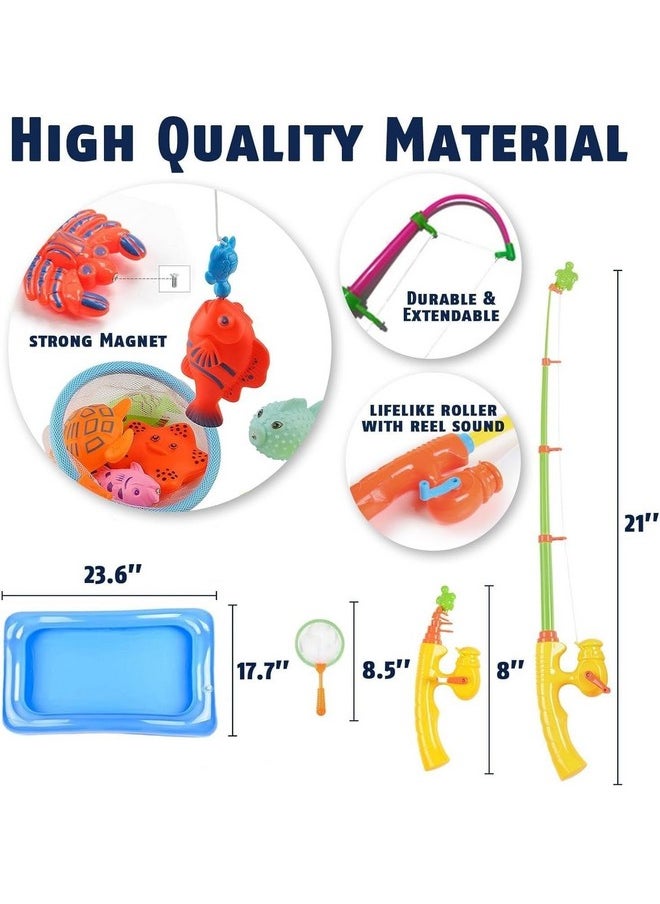 CozyBomB™ Kids Pool Fishing Toys Games | Summer Magnetic Floating Toy Magnet Pole Rod Fish Net Water Table Bathtub Bath Game, Learning Education For age 3 4 5 Boys Girls Toddlers Carnival Party Favors