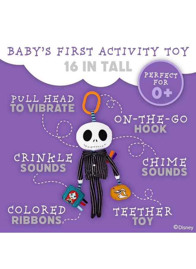 KIDS PREFERRED Disney Baby Nightmare Before Christmas Jack Skellington On The Go Activity Toy with Teether, On The Go Clip, Bell Chime, and Pull Through Arms