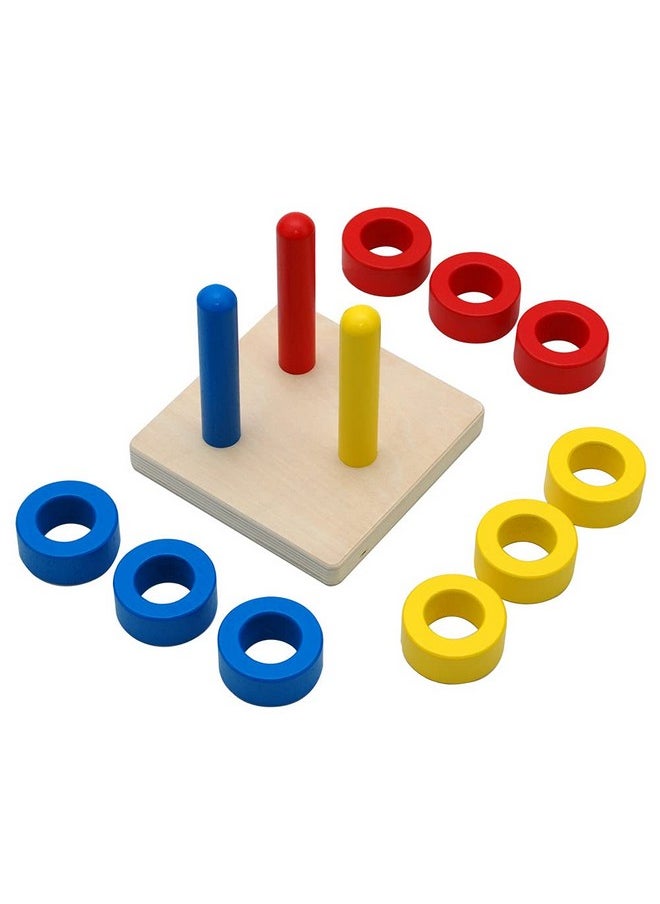 Elite Montessori 3 Wooden Colored Discs on Colored Dowels for 6+ Months, 1 Year Old Baby, Brain Development and Eye Hand Coordination Activities