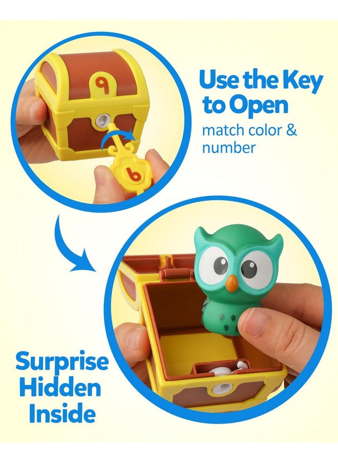Coogam Fine Motor Skill Toys for Toddlers, 10pcs Surprise Animals Finger Puppets Treasure with Number Locks, Matching Color Sorting Pirate Hunt Game, Learning Montessori Gift for 3 4 5 Year Old