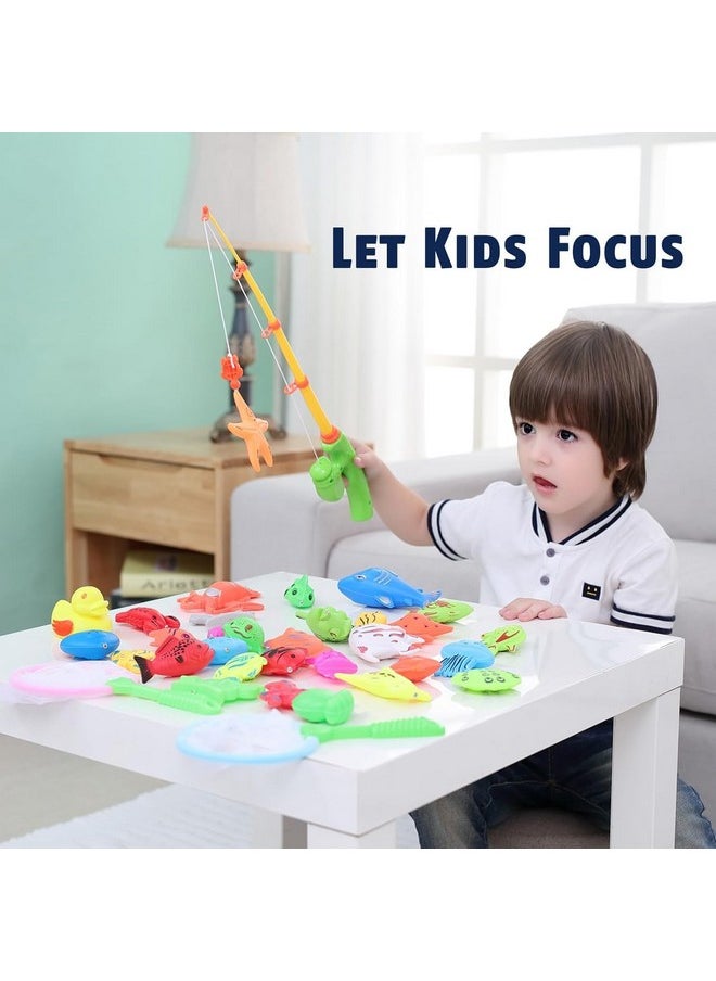 CozyBomB™ Magnetic Fishing Toys Game Set for Kids | Water Table Bathtub Kiddie Pool Party & Pole Rod Net, Plastic Floating Fish Toddler Color Ocean Sea Animals Christmas Age 3 4 5 6 Year