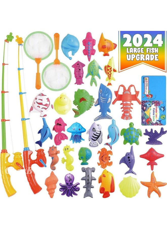 CozyBomB™ Magnetic Fishing Toys Game Set for Kids | Water Table Bathtub Kiddie Pool Party & Pole Rod Net, Plastic Floating Fish Toddler Color Ocean Sea Animals Christmas Age 3 4 5 6 Year