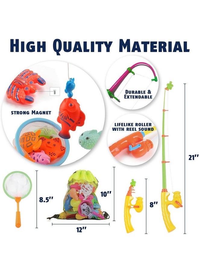 CozyBomB™ Magnetic Fishing Toys Game Set for Kids | Water Table Bathtub Kiddie Pool Party & Pole Rod Net, Plastic Floating Fish Toddler Color Ocean Sea Animals Christmas Age 3 4 5 6 Year