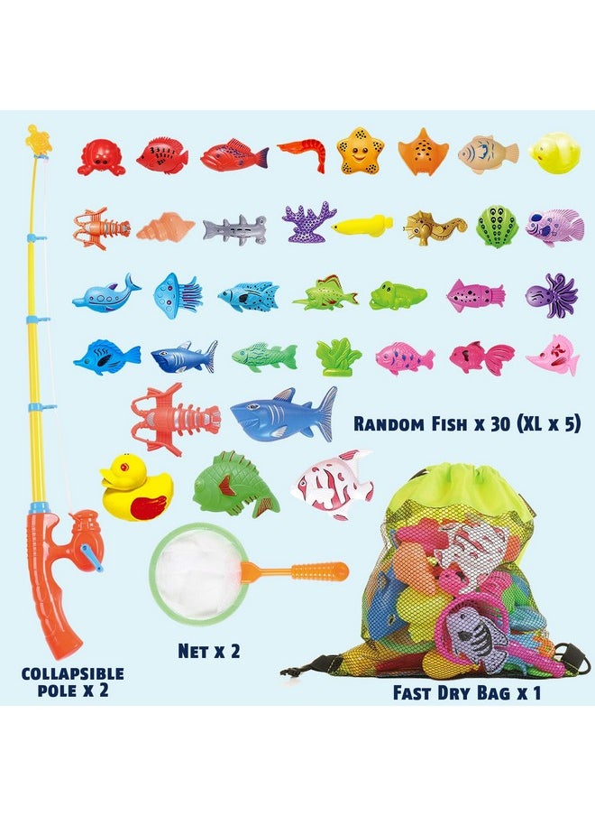 CozyBomB™ Magnetic Fishing Toys Game Set for Kids | Water Table Bathtub Kiddie Pool Party & Pole Rod Net, Plastic Floating Fish Toddler Color Ocean Sea Animals Christmas Age 3 4 5 6 Year