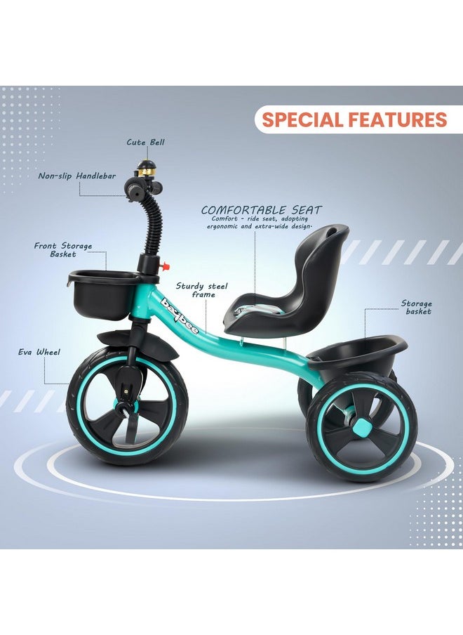Baybee Baby Tricycle for Kids, Smart Plug & Play Kids Cycle with Eva Wheels, Bell, Storage Baskets & High Backrest | Kids Tricycle Trike | Baby Cycle for Kids 2 to 5 Years Boy Girl (TRIXG Green)