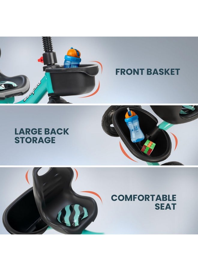 Baybee Baby Tricycle for Kids, Smart Plug & Play Kids Cycle with Eva Wheels, Bell, Storage Baskets & High Backrest | Kids Tricycle Trike | Baby Cycle for Kids 2 to 5 Years Boy Girl (TRIXG Green)