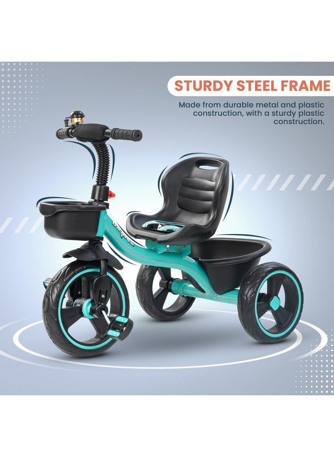 Baybee Baby Tricycle for Kids, Smart Plug & Play Kids Cycle with Eva Wheels, Bell, Storage Baskets & High Backrest | Kids Tricycle Trike | Baby Cycle for Kids 2 to 5 Years Boy Girl (TRIXG Green)