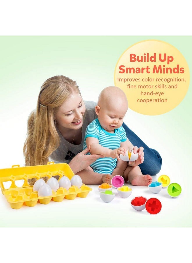 Coogam Matching Eggs 12 pcs Set Color & Shape Recoginition Sorter Puzzle for Toddlers Easter Travel Game Early Learning Educational Fine Motor Skill Montessori Gift for Year Old Kids