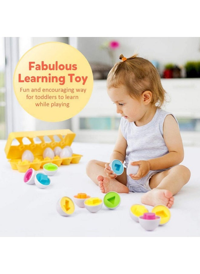 Coogam Matching Eggs 12 pcs Set Color & Shape Recoginition Sorter Puzzle for Toddlers Easter Travel Game Early Learning Educational Fine Motor Skill Montessori Gift for Year Old Kids
