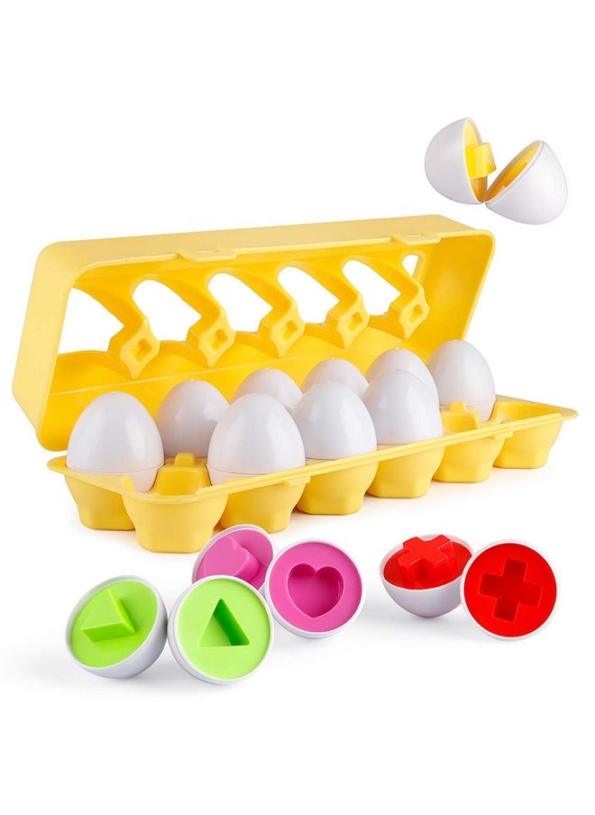 Coogam Matching Eggs 12 pcs Set Color & Shape Recoginition Sorter Puzzle for Toddlers Easter Travel Game Early Learning Educational Fine Motor Skill Montessori Gift for Year Old Kids