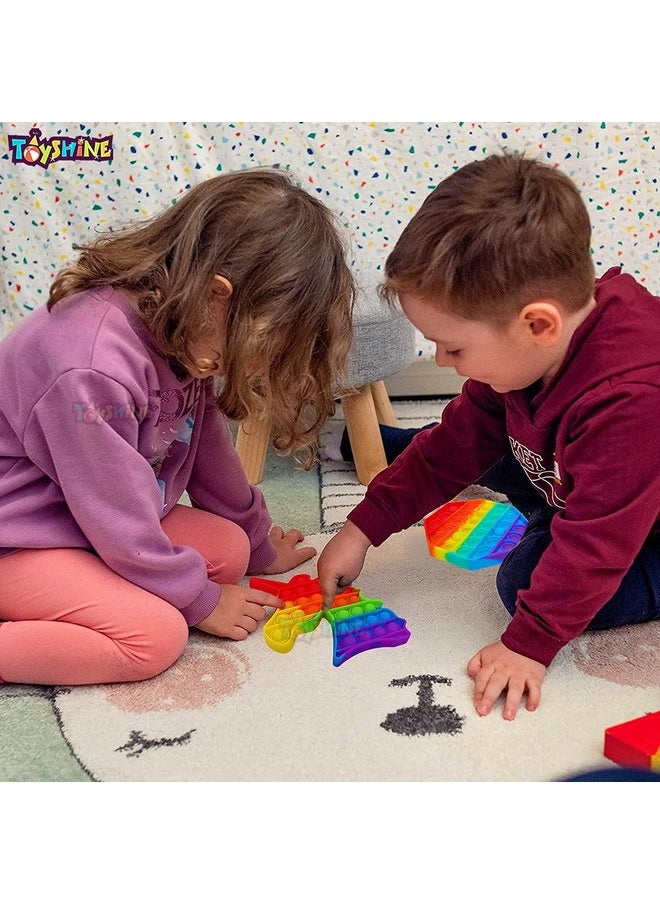 Toyshine Pack of 3- Unicorn, OCTAGONE, Circle- Fidget Popping Sounds Toy, BPA Free Silicone, Push Bubbles Toy for Autism Stress Reliever, Sensory Toy- Dark Color Pop It Toy