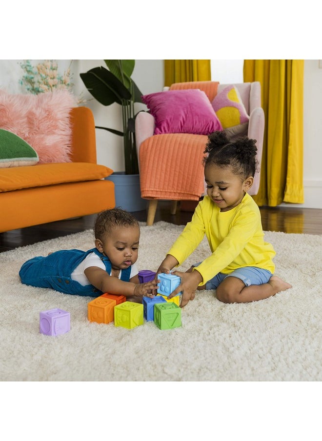 Bright Starts KaledioCubes 9pk Stack & Squeeze Blocks Baby Bath Toys - Play & Learn with Colors, Numbers & Shapes, Ages 3 Months+, Multicolor