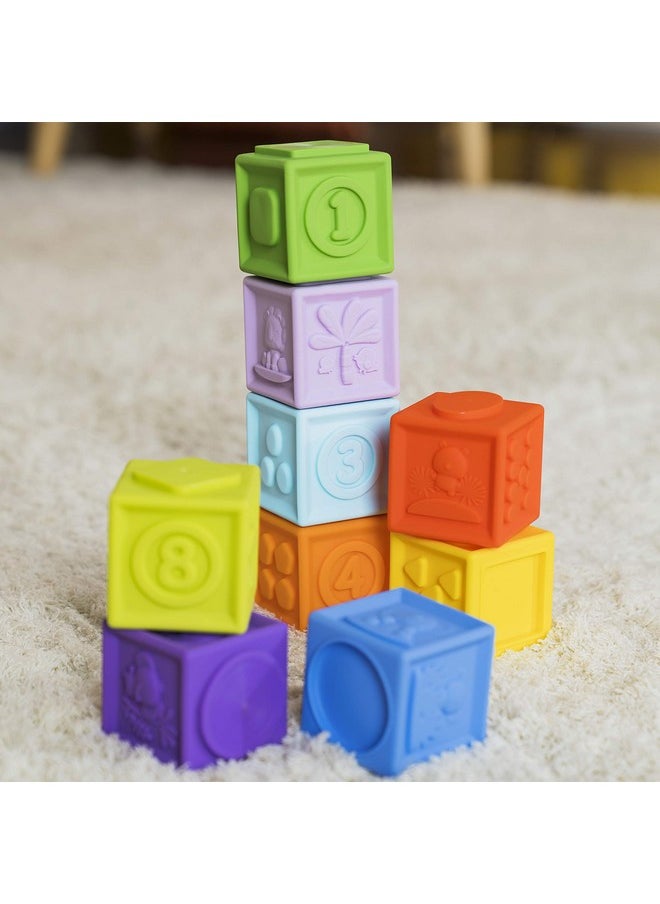 Bright Starts KaledioCubes 9pk Stack & Squeeze Blocks Baby Bath Toys - Play & Learn with Colors, Numbers & Shapes, Ages 3 Months+, Multicolor