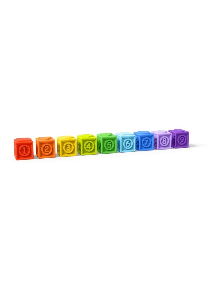 Bright Starts KaledioCubes 9pk Stack & Squeeze Blocks Baby Bath Toys - Play & Learn with Colors, Numbers & Shapes, Ages 3 Months+, Multicolor