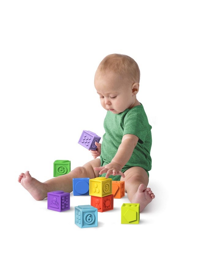 Bright Starts KaledioCubes 9pk Stack & Squeeze Blocks Baby Bath Toys - Play & Learn with Colors, Numbers & Shapes, Ages 3 Months+, Multicolor