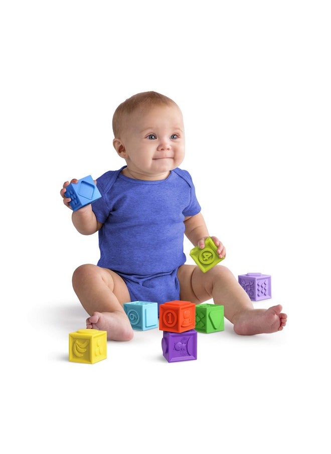Bright Starts KaledioCubes 9pk Stack & Squeeze Blocks Baby Bath Toys - Play & Learn with Colors, Numbers & Shapes, Ages 3 Months+, Multicolor