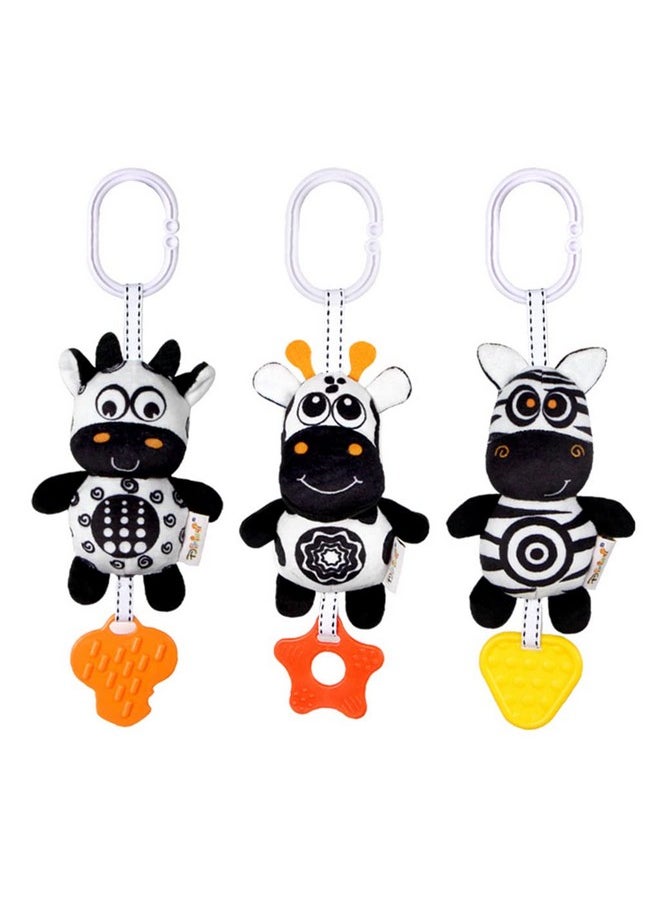 KAKIBLIN 3 Pack Hanging Rattle Toys, High Contrast Baby Hanging Toys and Plush Stroller Toys for Babies 0-18 Months,Newborn Car Seat Toys with Black and White Cartoon Shapes (21CM, Zebra,Deer&Cow)