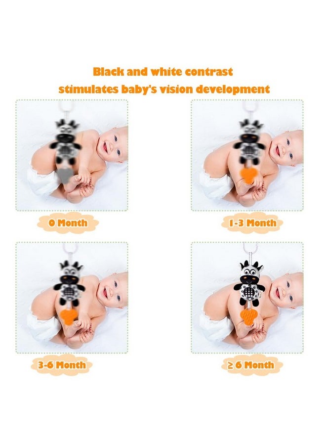 KAKIBLIN 3 Pack Hanging Rattle Toys, High Contrast Baby Hanging Toys and Plush Stroller Toys for Babies 0-18 Months,Newborn Car Seat Toys with Black and White Cartoon Shapes (21CM, Zebra,Deer&Cow)