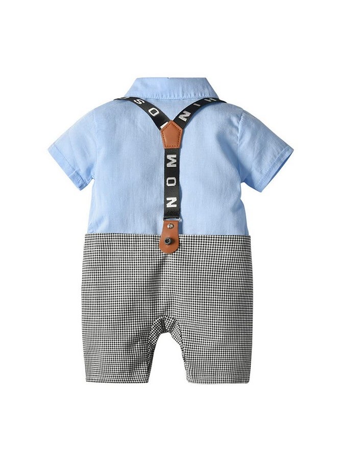 Hopscotch Boys Check Print Romper In Blue Color for Ages 12-24 Months